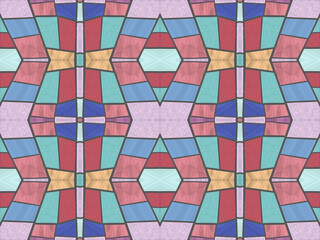 stained glass style geometric pattern in various colors