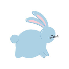 Cute vector blue rabbit in cartoon style, cute animals, bunnies, Easter bunny.