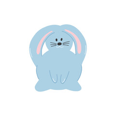 Cute vector blue rabbit in cartoon style, cute animals, bunnies, Easter bunny.