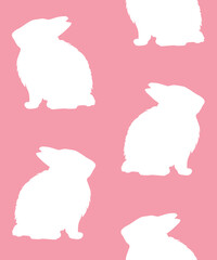 Vector seamless pattern of hand drawn bunny rabbit silhouette isolated on pink background