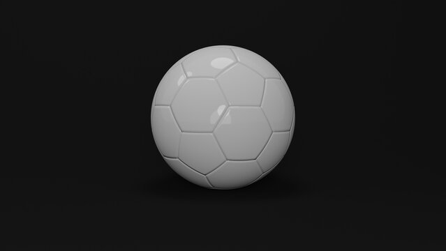 White soccer shiny leather ball isolated on black background. Football concept. Sport. 3D render