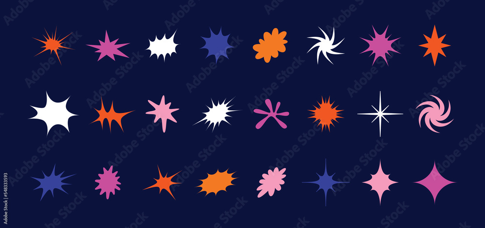 Poster Vector set of minimalist design elements, futuristic shapes and geometric figures and stars - abstract background elements for branding, packaging, prints and social media posts