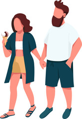 Couple holding hands and eating ice cream semi flat color raster characters. Standing figures. Full body people on white. Simple cartoon style illustration for web graphic design and animation