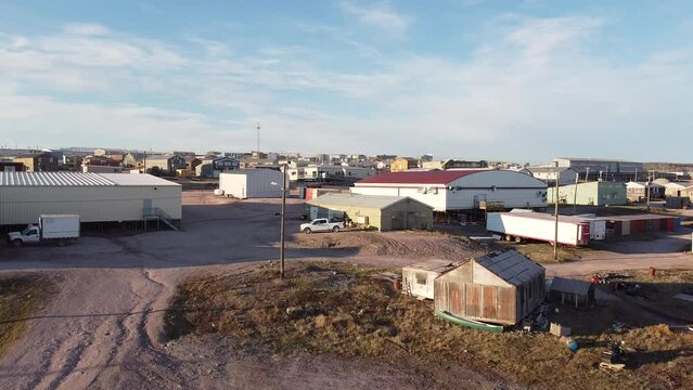 Slow rise over Baker Lake, Nunavut town center
