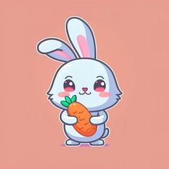 Fototapeta premium Cute rabbit holding carrot cartoon 2d illustrated icon illustration animal nature icon concept isolated