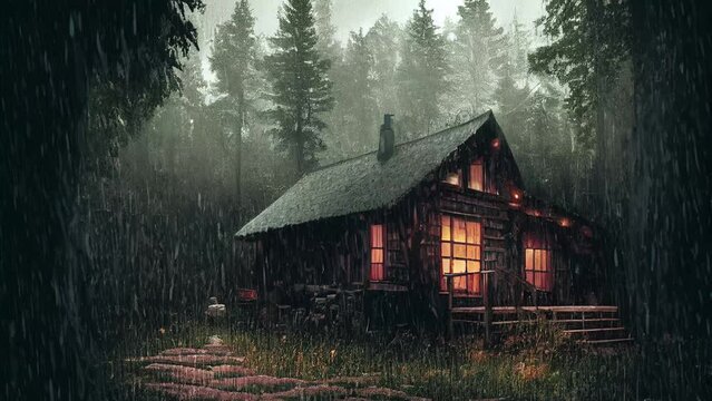 Sleep Rainy Environment: Cozy Cabin in the Woods