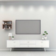 Wall with cabinet for tv on white color wall background.3d rendering