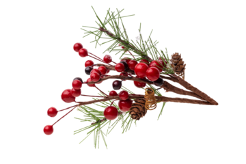 Fir branch, with branches of red berries and snow isolated. christmas tree.Christmas green spruce branch. green fir tree branch, isolated on transparent background png