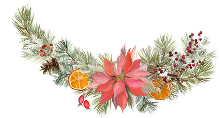 Festive winter composition with big poinsettia flower