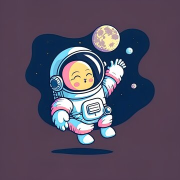 Cute astronaut catching moon cartoon 2d illustrated icon illustration