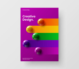 Modern corporate brochure A4 vector design concept. Colorful realistic spheres pamphlet template.