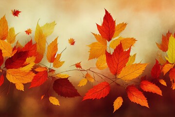 Naklejka na ściany i meble Beautiful background with autumn leaves. Fall down.