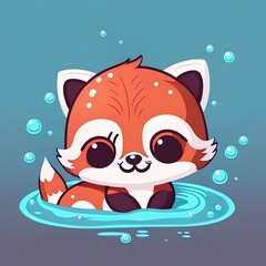 Cute red panda swimming cartoon 2d illustrated icon illustration