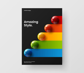 Creative 3D spheres catalog cover layout. Vivid company brochure A4 design vector template.