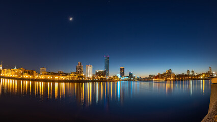 Late evening on a pond in the center of the city