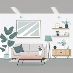 Minimalist modern living room interior background, living room in scandinavian style, empty wall
