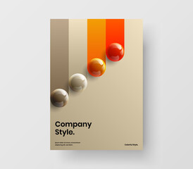 Vivid 3D balls corporate brochure layout. Trendy magazine cover A4 design vector concept.