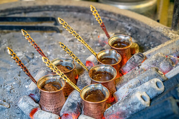Ember / roasted Turkish coffee on the coal. Traditional Turkish coffee cooked on the coal/ember