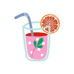 Vector illustration of Christmas drink isolated on white. Hand drawn beverage in glass with orange piece.
