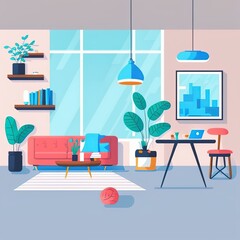 Flat design minimal interior design facebook illustration