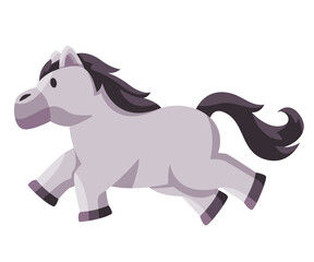 Horse in grey color running fast drawing illustration cute cartoon style