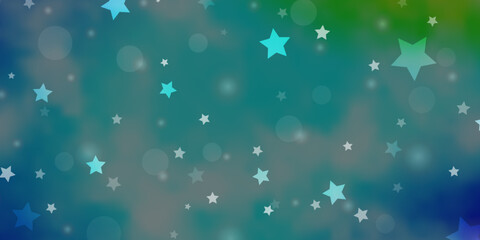 Light Blue, Green vector layout with circles, stars.