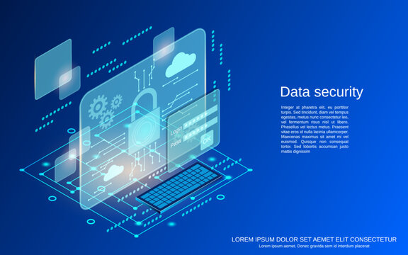 Data security, information protection, computer privacy flat 3d isometric vector concept illustration