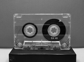 Photo of audio cassette in black and white