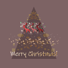 Merry Christmas card. Deer and Christmas tree 