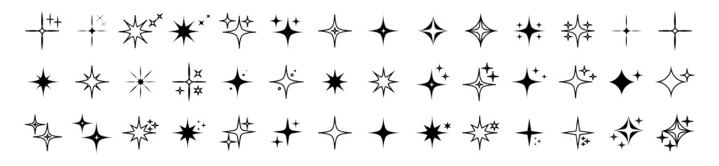 Collection of different black sparkles icons.