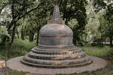 Buddhist stupa. Buddhist stupa in the forest. Sacred memorial structures of Buddhism. Repositories of Buddhist relics, used as place of meditation.