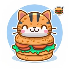 Cute cat burger cartoon 2d illustrated icon illustration animal food icon concept isolated premium 2d illustrated