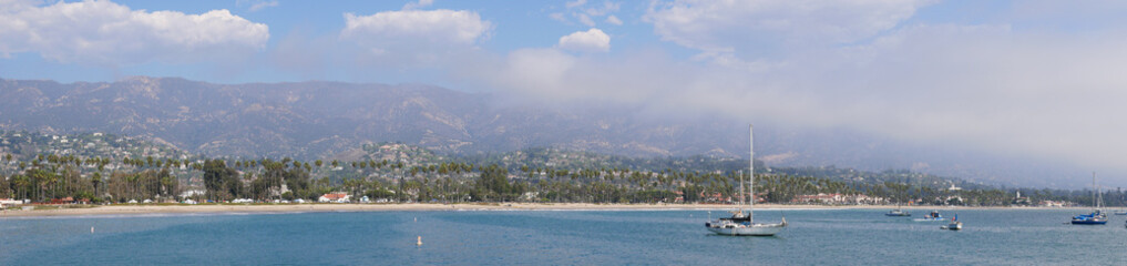 Panorama of the Golden West Coast as seen from Stearns Wharf in Santa Barbara, California, USA