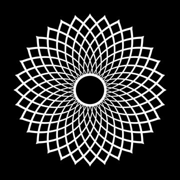 recommend clip art: Circle Geometric Radial Pattern. White Design Element on Black Background.