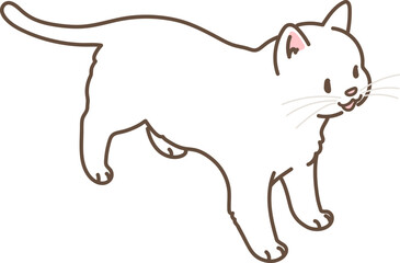 Simple and adorable illustration of white cat smiling top view