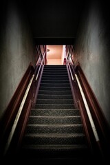 Vertical shot of an old carpeted staircase in a building