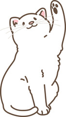 Simple and adorable illustration of white cat playing raising paw