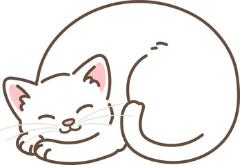 Simple and adorable illustration of white cat sleeping