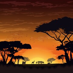 Fototapeta na wymiar Isolated silhouette savanna forest
