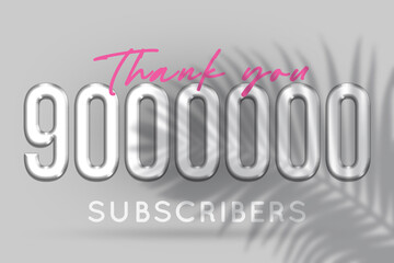 9000000 subscribers celebration greeting banner with Silver Design