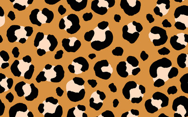 Abstract modern leopard seamless pattern. Animals trendy background. Beige and black decorative vector stock illustration for print, card, postcard, fabric, textile. Modern ornament of stylized skin