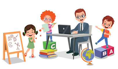 classroom teacher and cute students