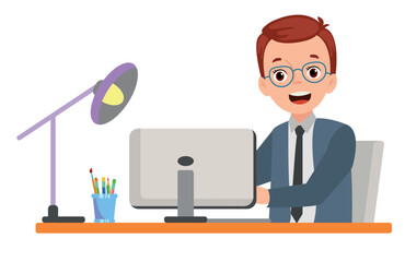 teacher working at desk at computer