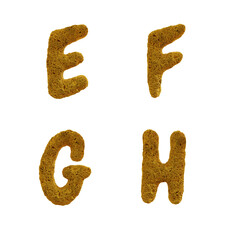Yellow sponge capital letter alphabet - letters E- H