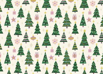 Vector Christmas trees illustration seamless pattern.