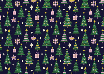 Vector Christmas trees illustration seamless pattern.