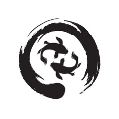 Zen Symbol with Koi Fishes 