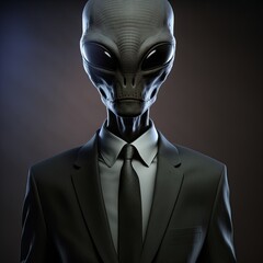 Alien in business suit. Businessman from outer space. Portrait 3d character design.