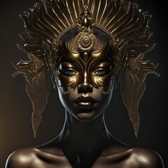 Beautiful woman goddess deity statue 3d render. Isolated on black background. Epic character design.