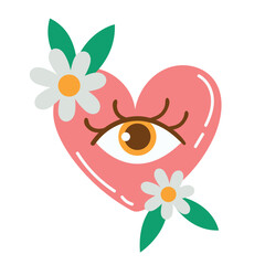 heart with eye and flowers